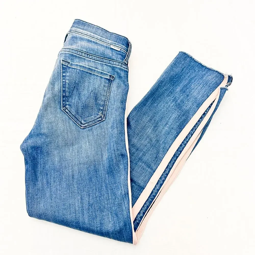 Mother Insider Crop Step Fray Good Girls Race Denim Jean Zip Fly Raw Hem Size 24